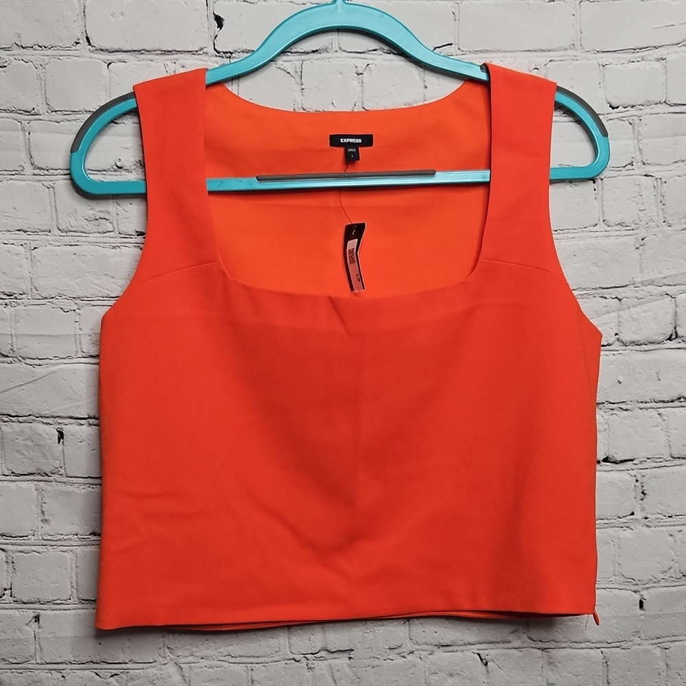 Express Orange Square Neck Crop Tank Top Large NWT